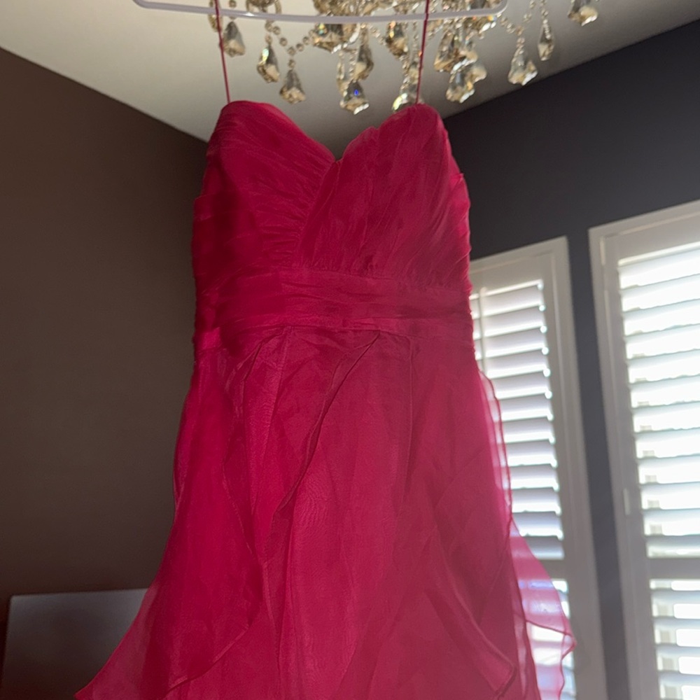 Badgley Mischka Hot Pink Strapless Gown Size 4 - Elegant Ruffle Chiffon Dress